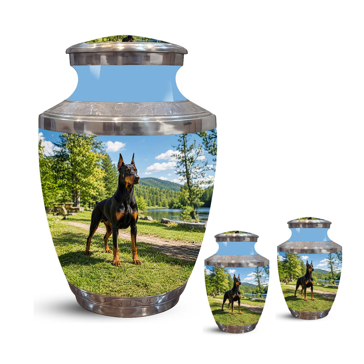 Custom Doberman Dog Pinscher Memorial Urn – Elegant Aluminum Pet Urn