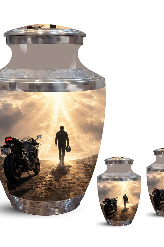 Heavenly Stairs Motor Bike Rider Urn - Custom Memorial Tribute Urns For Ashes