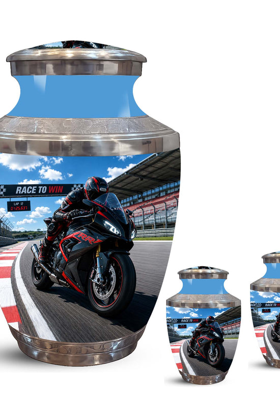 Sports Bike On Race Track Urn - Premium Urns For Motor Bike Lover's Ashes
