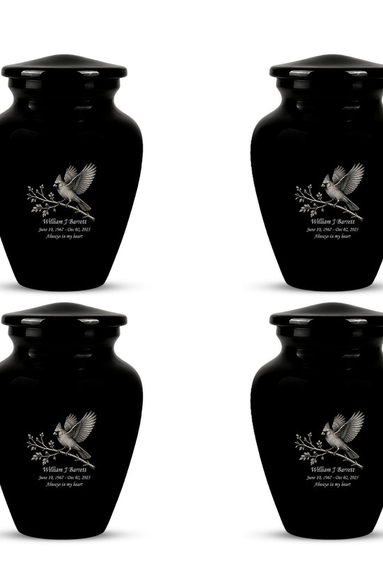 Black Cardinal Bird Cremation Urn - Black Aluminum Urn For Men & Women