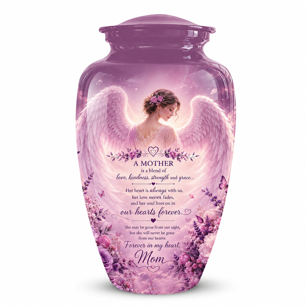 Pink Angel Mom Wings Cremation Urn - Custom Quotes Funeral Urns For Mom