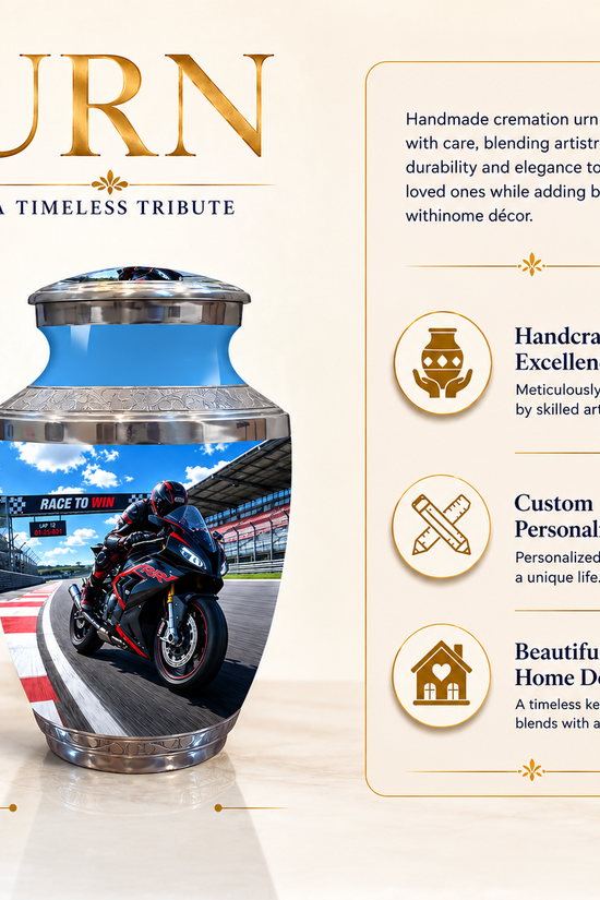 Sports Bike On Race Track Urn - Premium Urns For Motor Bike Lover's Ashes