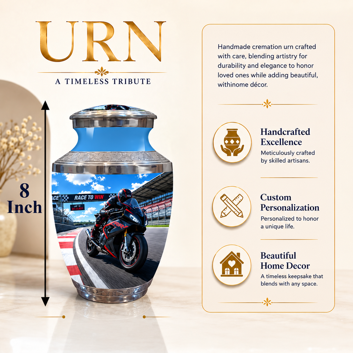 Sports Bike On Race Track Urn - Premium Urns For Motor Bike Lover's Ashes
