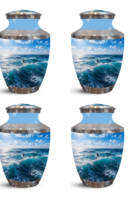 Man Surfing Big Waves Ocean Cremation Urn – Custom Aluminum Memorial Urn