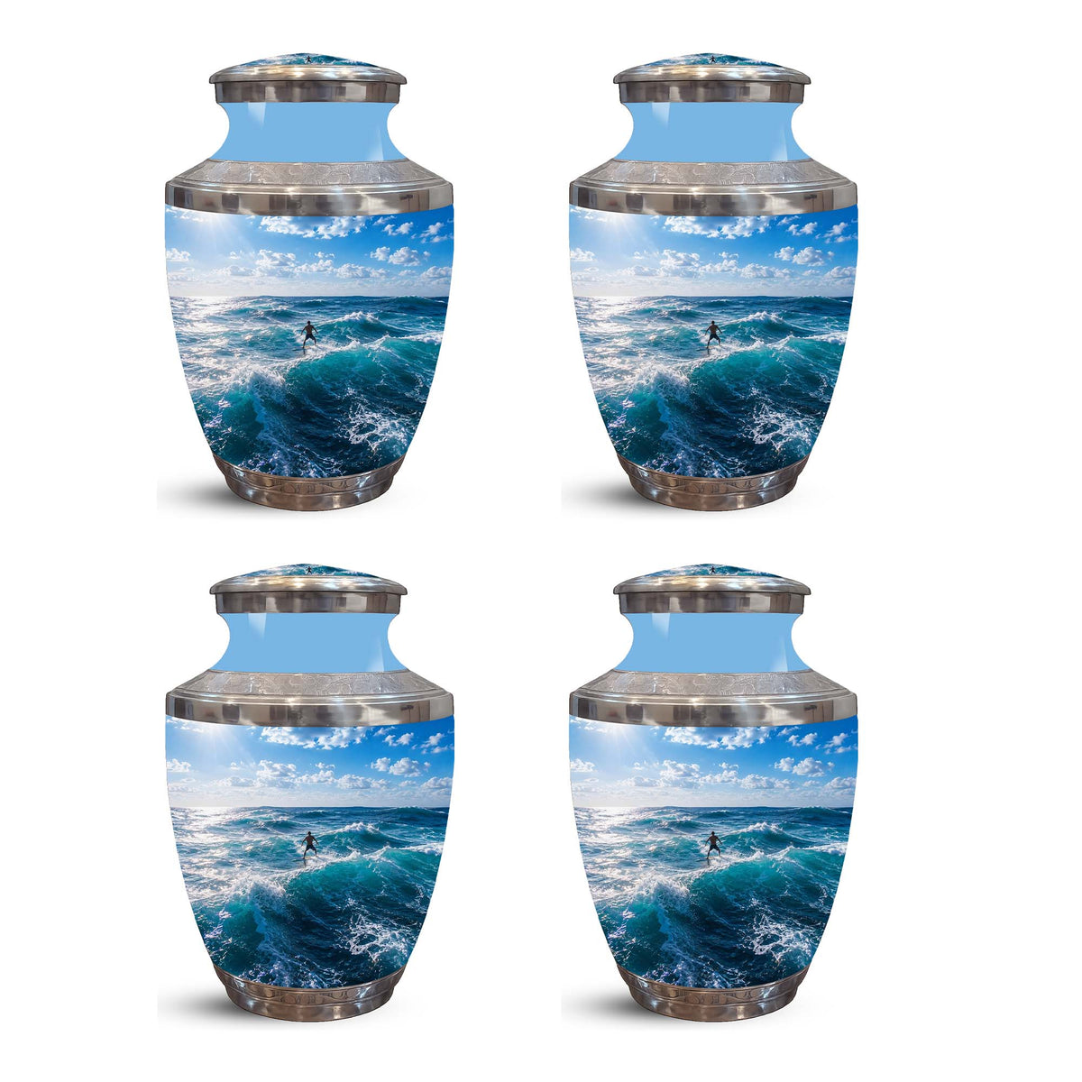 Man Surfing Big Waves Ocean Cremation Urn – Custom Aluminum Memorial Urn