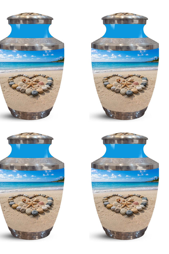 Personalized Blue Ocean Heart Beach Urn - Aluminum Urns For Ashes