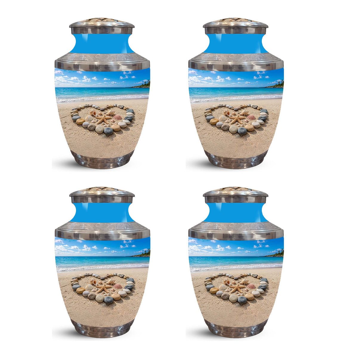Personalized Blue Ocean Heart Beach Urn - Aluminum Urns For Ashes