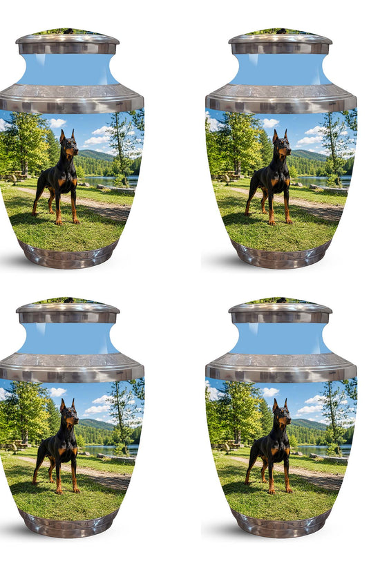 Custom Doberman Dog Pinscher Memorial Urn – Elegant Aluminum Pet Urn
