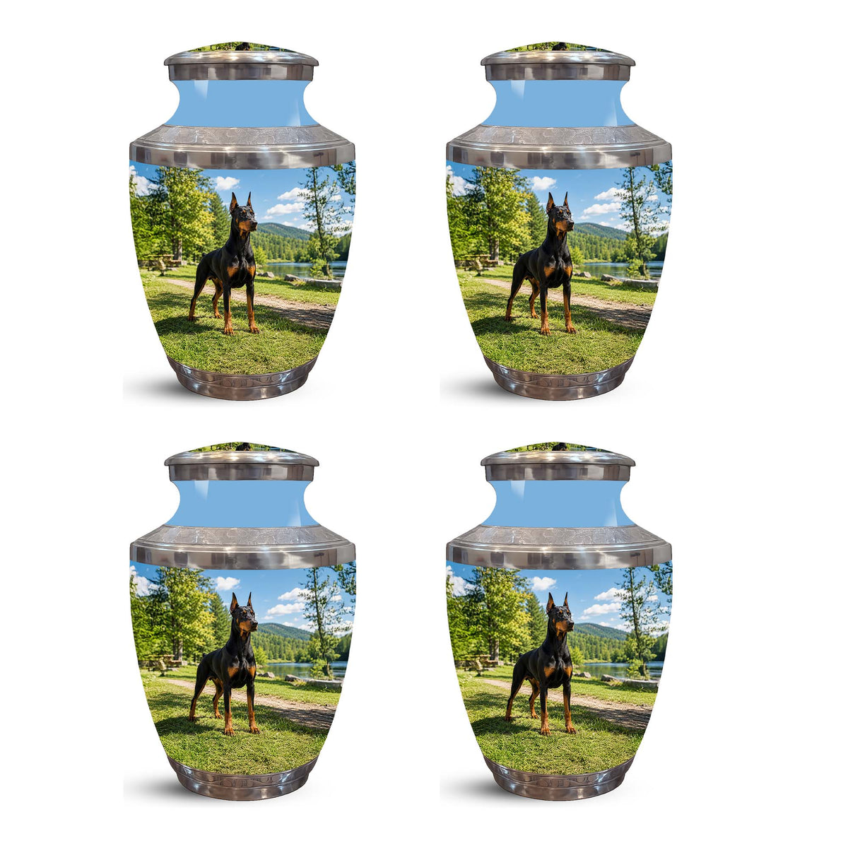Custom Doberman Dog Pinscher Memorial Urn – Elegant Aluminum Pet Urn