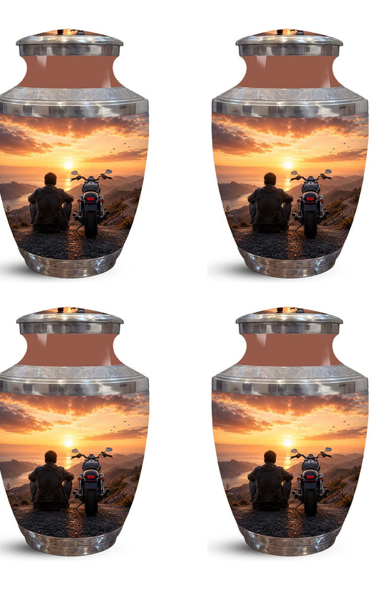 Peaceful Sunset Motorcycle Cremation Urn – Memorial Tribute to Biker Ashes