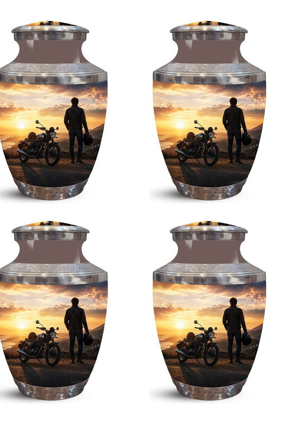 Sunset Motor Bike Rider Funeral Urn - Custom Memorial Tribute Funeral Urns