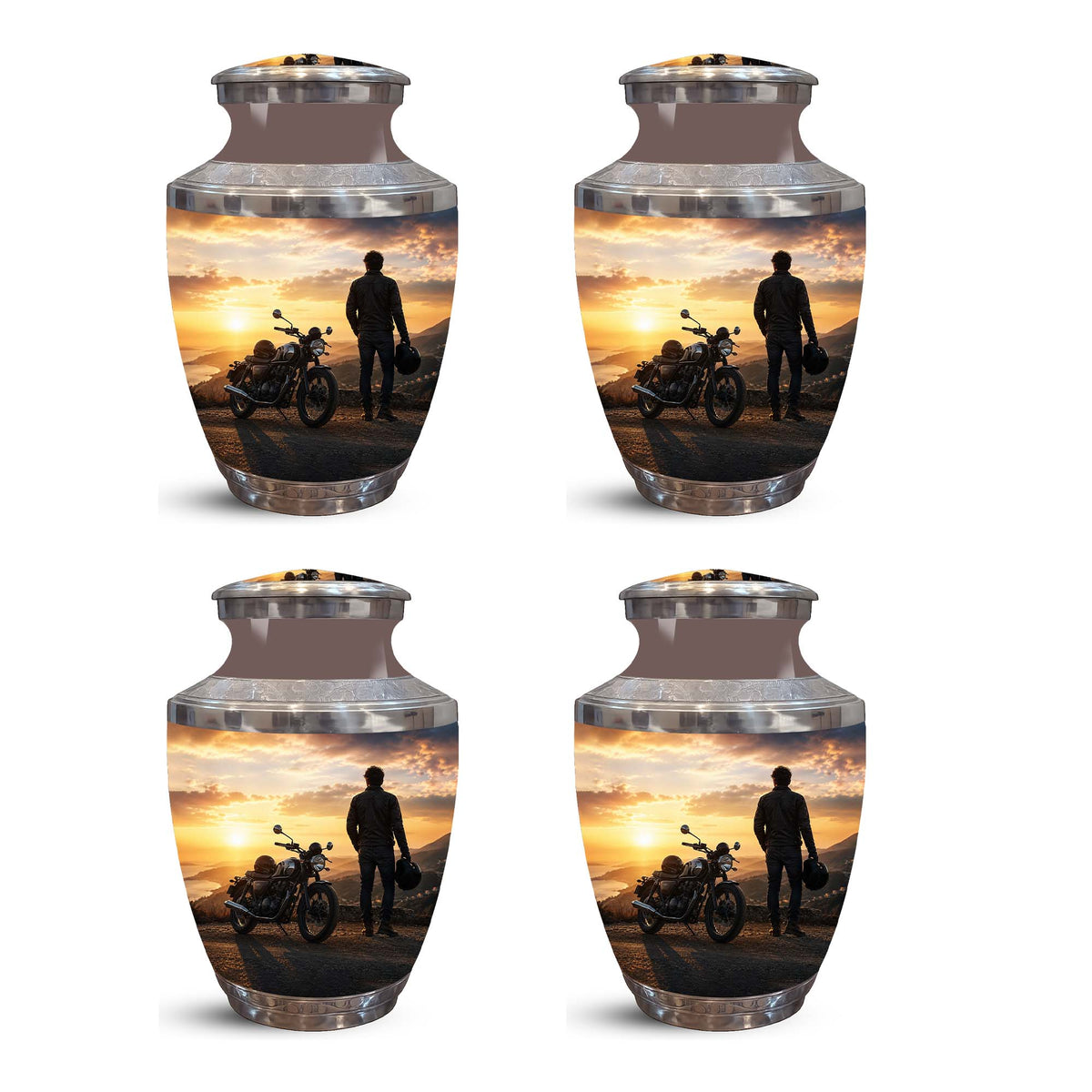 Sunset Motor Bike Rider Funeral Urn - Custom Memorial Tribute Funeral Urns