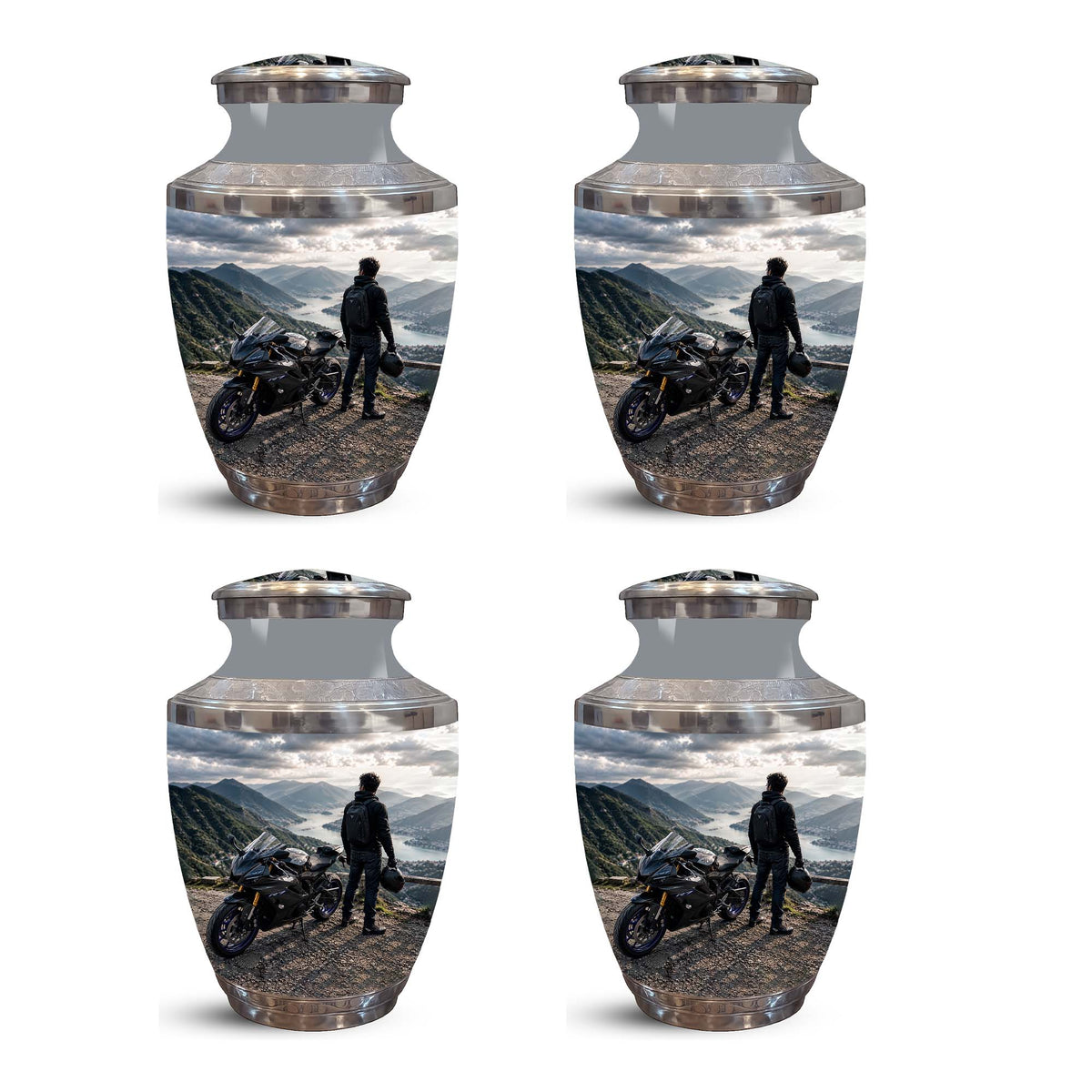 Mountain Motorcycle Rider Cremation Urn - Custom Aluminum Memorial Urn