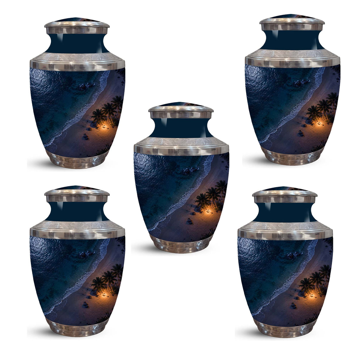Night Beach & Ocean Memorial Urn – Peaceful Aluminum Cremation Urn