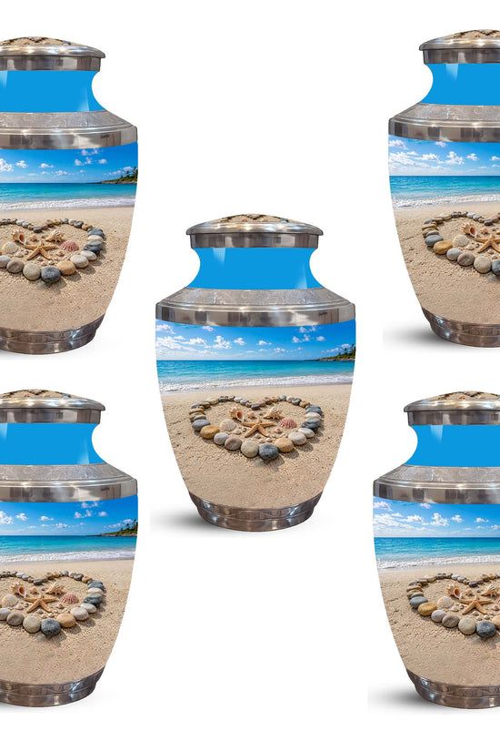 Personalized Blue Ocean Heart Beach Urn - Aluminum Urns For Ashes