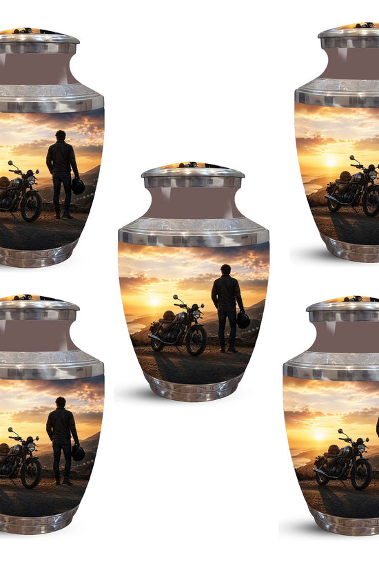 Sunset Motor Bike Rider Funeral Urn - Custom Memorial Tribute Funeral Urns
