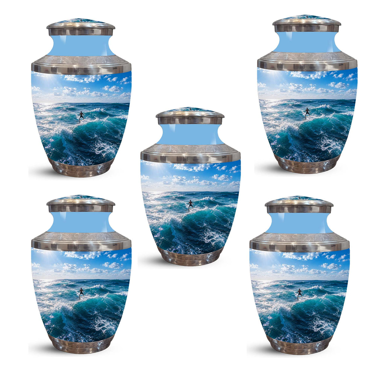 Man Surfing Big Waves Ocean Cremation Urn – Custom Aluminum Memorial Urn
