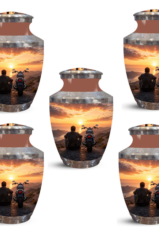 Peaceful Sunset Motorcycle Cremation Urn – Memorial Tribute to Biker Ashes