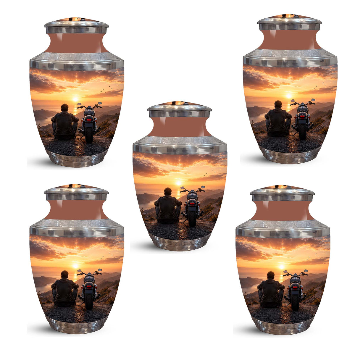 Peaceful Sunset Motorcycle Cremation Urn – Memorial Tribute to Biker Ashes