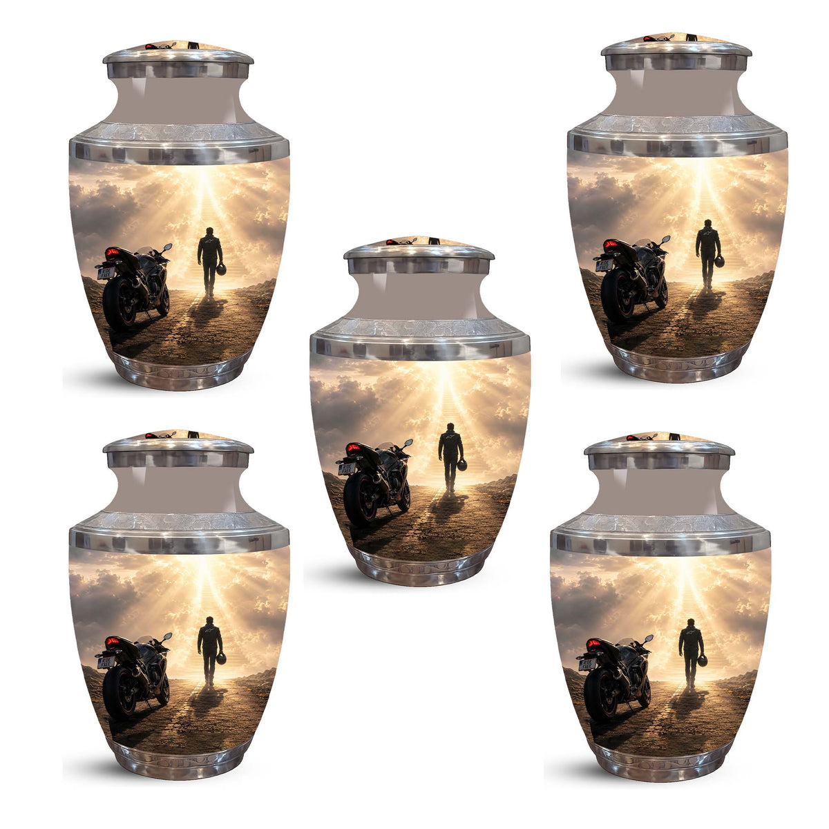 Heavenly Stairs Motor Bike Rider Urn - Custom Memorial Tribute Urns For Ashes