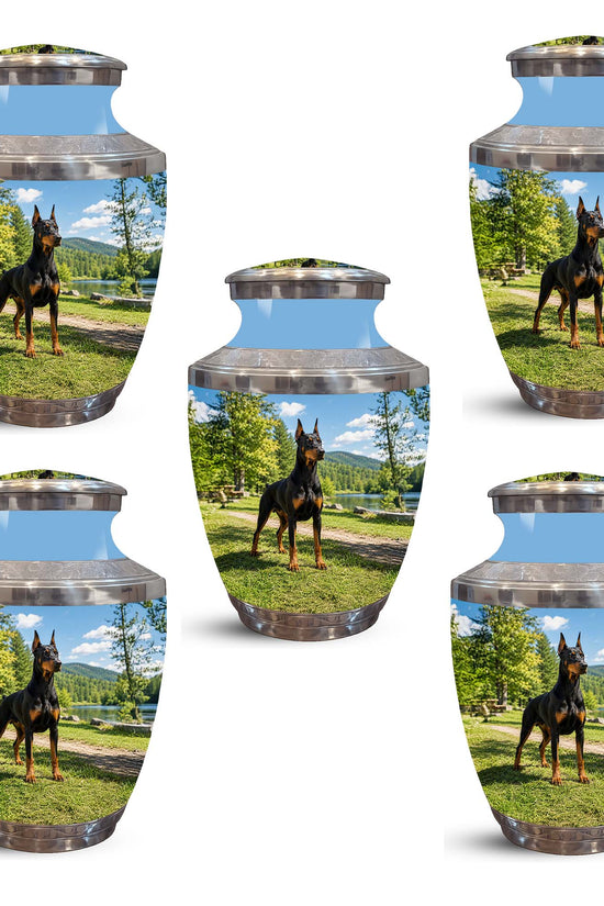 Custom Doberman Dog Pinscher Memorial Urn – Elegant Aluminum Pet Urn