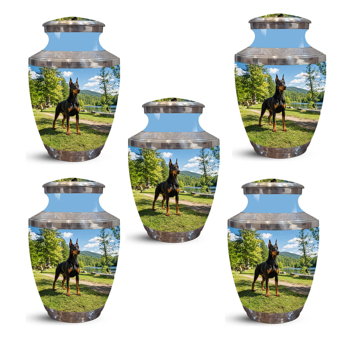 Custom Doberman Dog Pinscher Memorial Urn – Elegant Aluminum Pet Urn