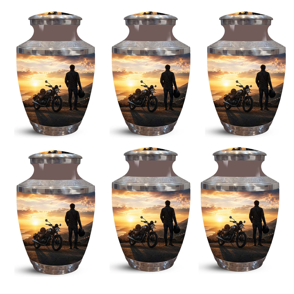Sunset Motor Bike Rider Funeral Urn - Custom Memorial Tribute Funeral Urns