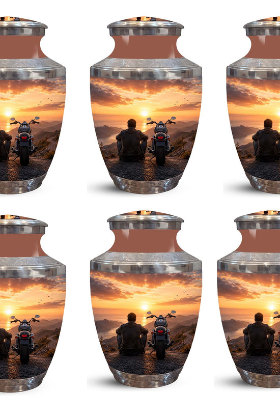 Peaceful Sunset Motorcycle Cremation Urn – Memorial Tribute to Biker Ashes