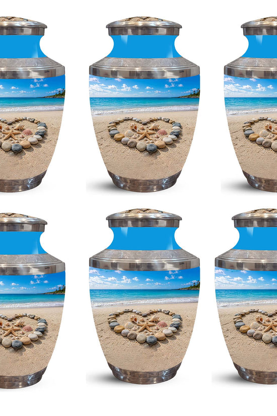 Personalized Blue Ocean Heart Beach Urn - Aluminum Urns For Ashes