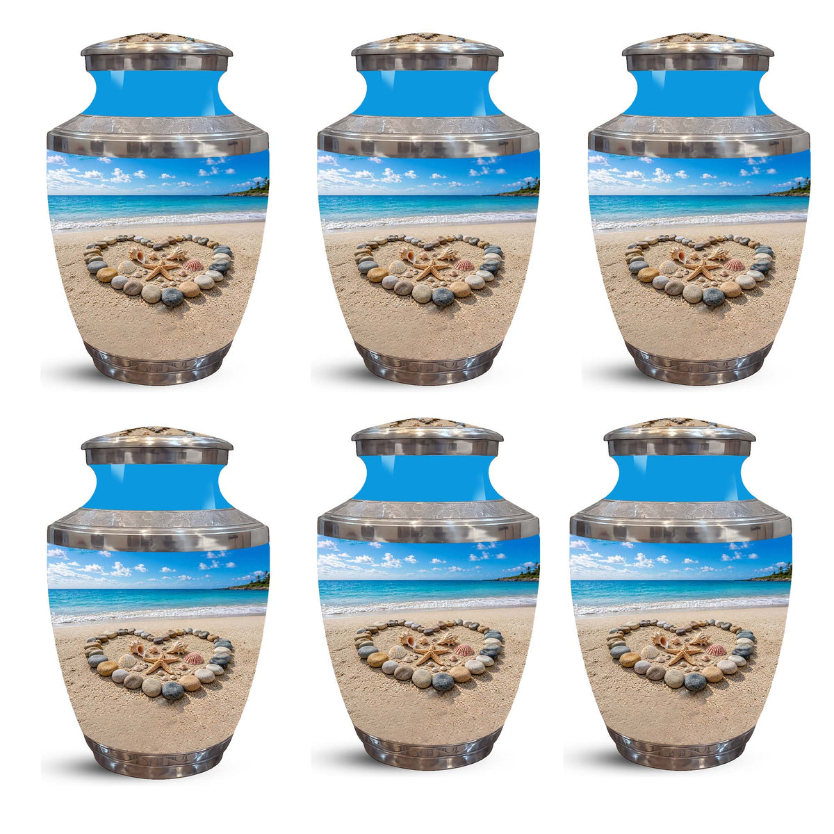 Personalized Blue Ocean Heart Beach Urn - Aluminum Urns For Ashes