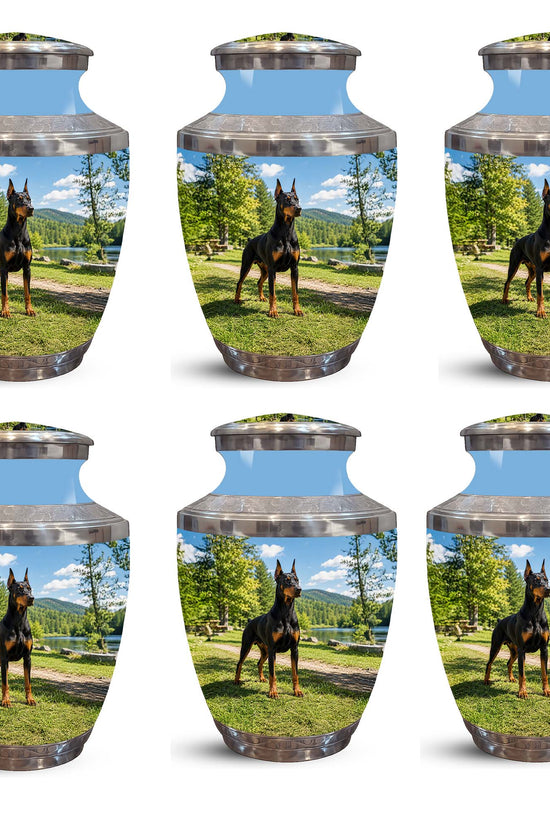 Custom Doberman Dog Pinscher Memorial Urn – Elegant Aluminum Pet Urn