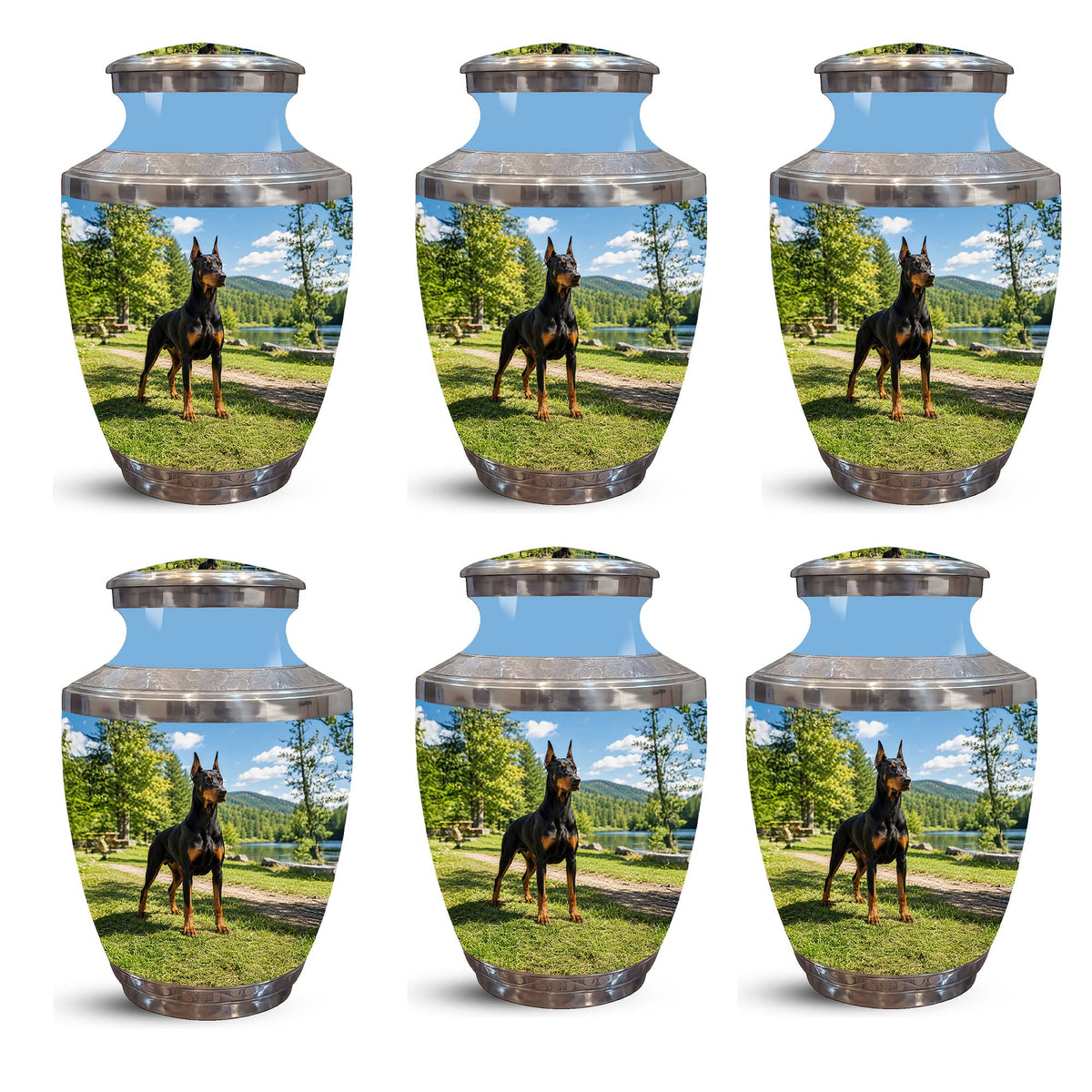 Custom Doberman Dog Pinscher Memorial Urn – Elegant Aluminum Pet Urn