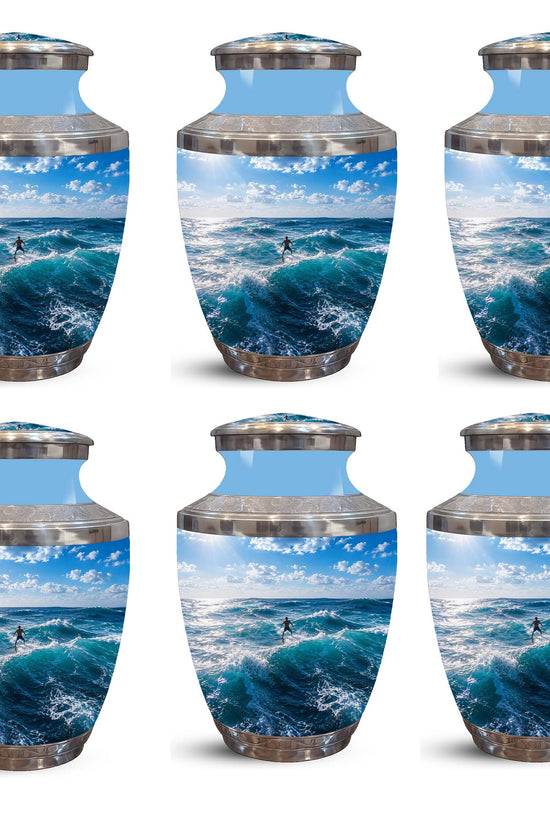 Man Surfing Big Waves Ocean Cremation Urn – Custom Aluminum Memorial Urn