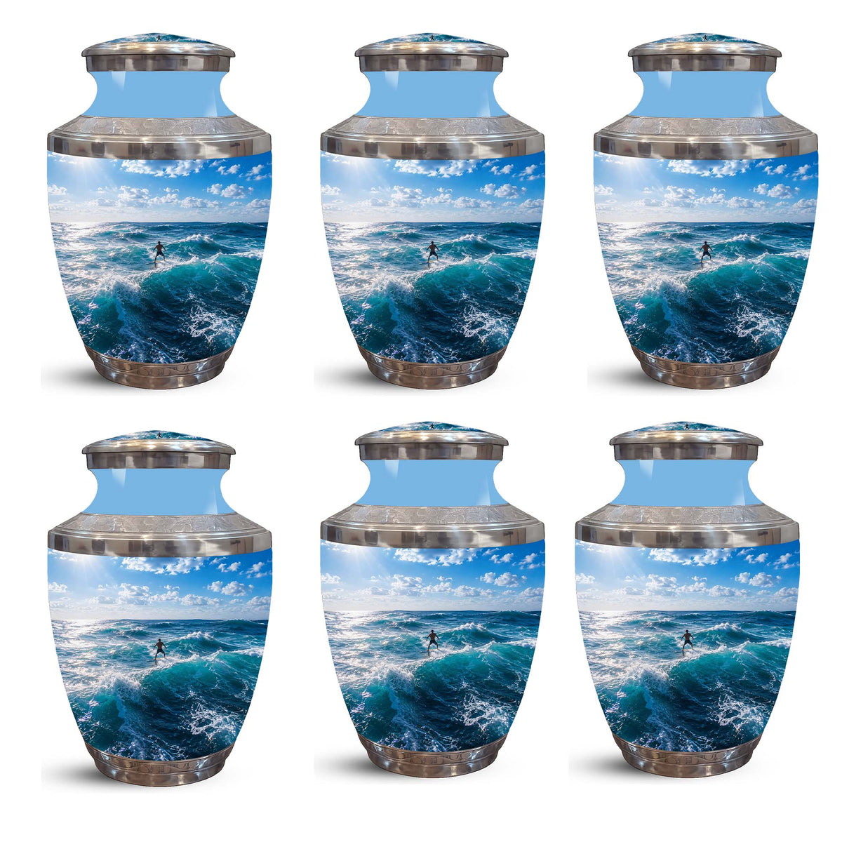 Man Surfing Big Waves Ocean Cremation Urn – Custom Aluminum Memorial Urn