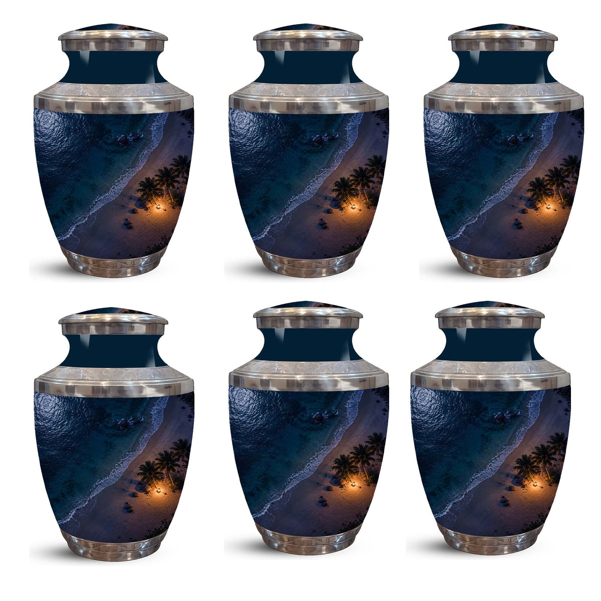 Night Beach & Ocean Memorial Urn – Peaceful Aluminum Cremation Urn