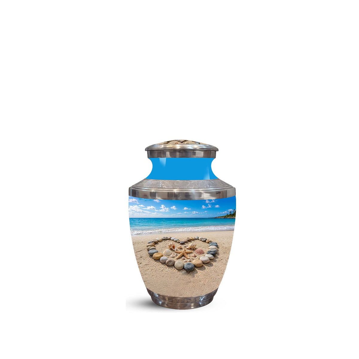 Personalized Blue Ocean Heart Beach Urn - Aluminum Urns For Ashes