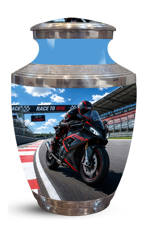 Sports Bike On Race Track Urn - Premium Urns For Motor Bike Lover's Ashes