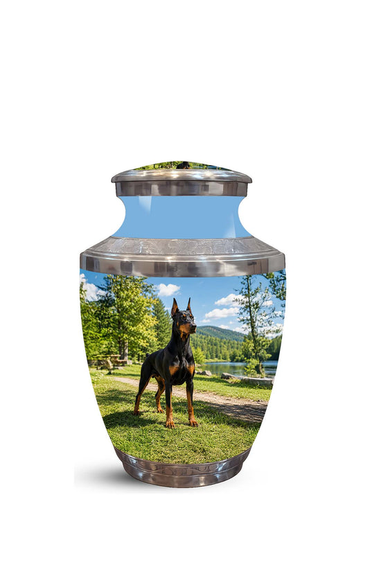 Custom Doberman Dog Pinscher Memorial Urn – Elegant Aluminum Pet Urn