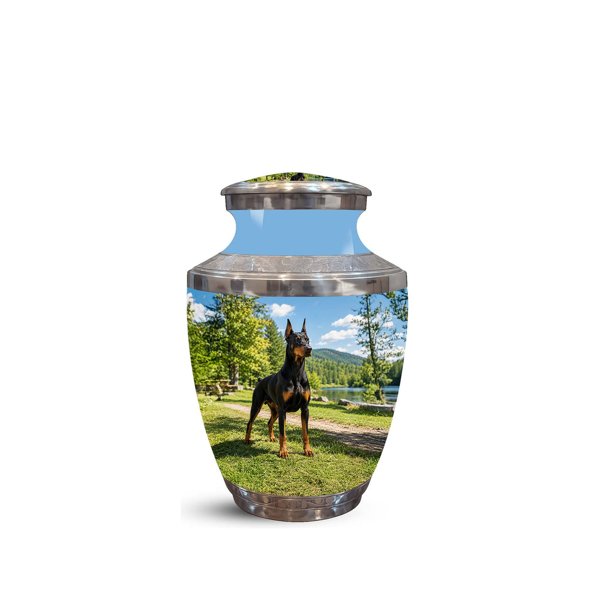 Custom Doberman Dog Pinscher Memorial Urn – Elegant Aluminum Pet Urn