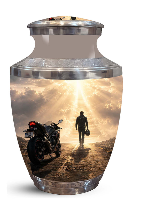 Heavenly Stairs Motor Bike Rider Urn - Custom Memorial Tribute Urns For Ashes