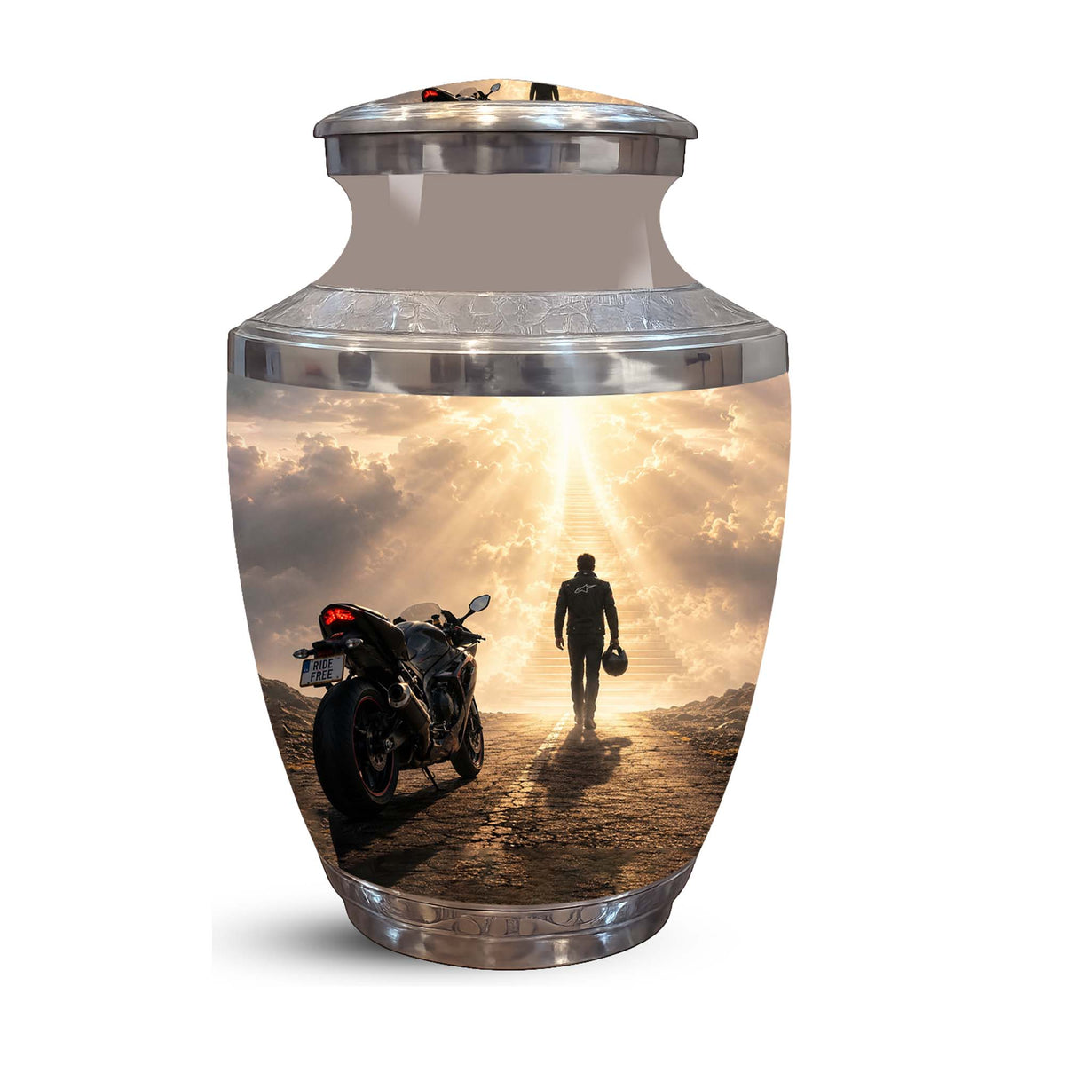 Heavenly Stairs Motor Bike Rider Urn - Custom Memorial Tribute Urns For Ashes
