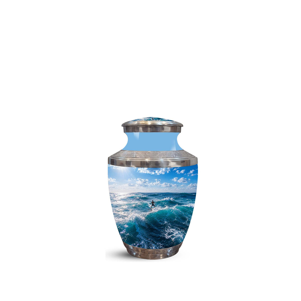 Man Surfing Big Waves Ocean Cremation Urn – Custom Aluminum Memorial Urn