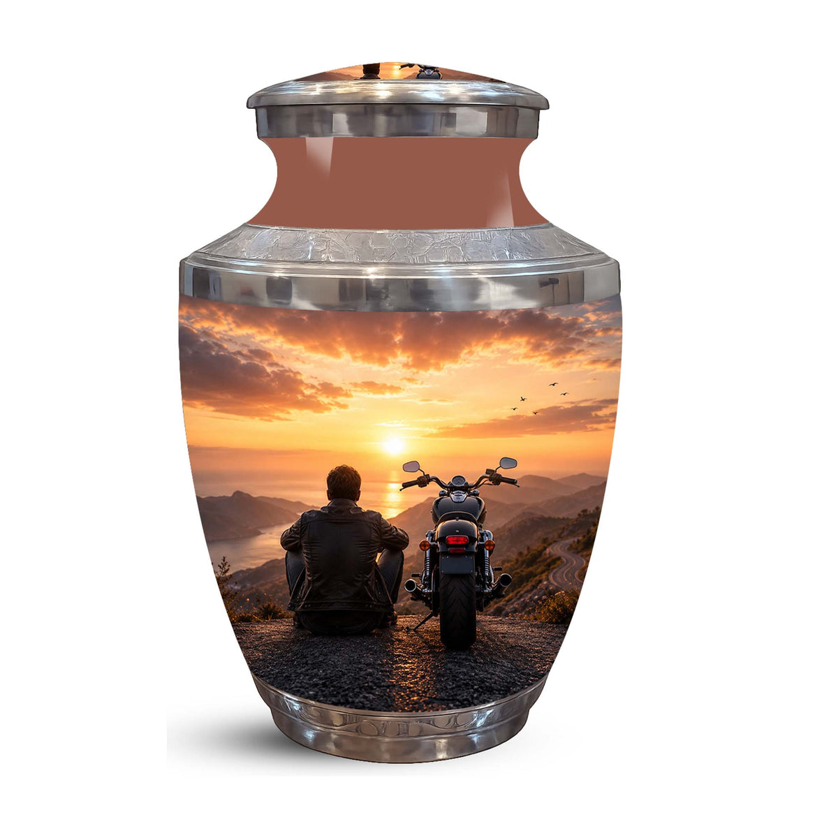 Peaceful Sunset Motorcycle Cremation Urn – Memorial Tribute to Biker Ashes