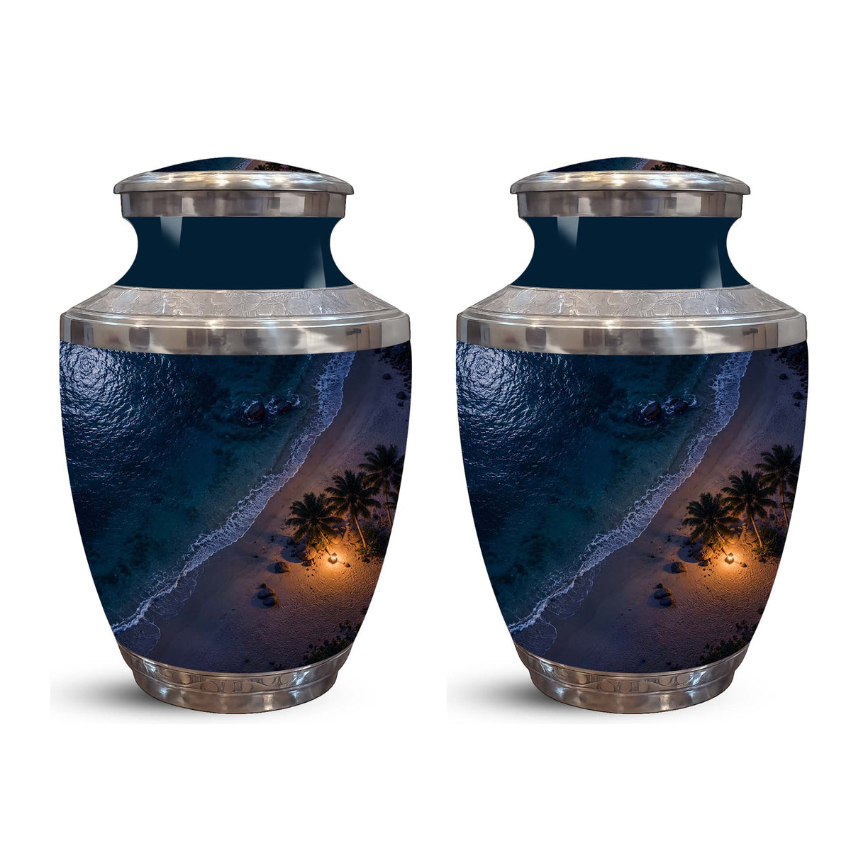 Night Beach & Ocean Memorial Urn – Peaceful Aluminum Cremation Urn