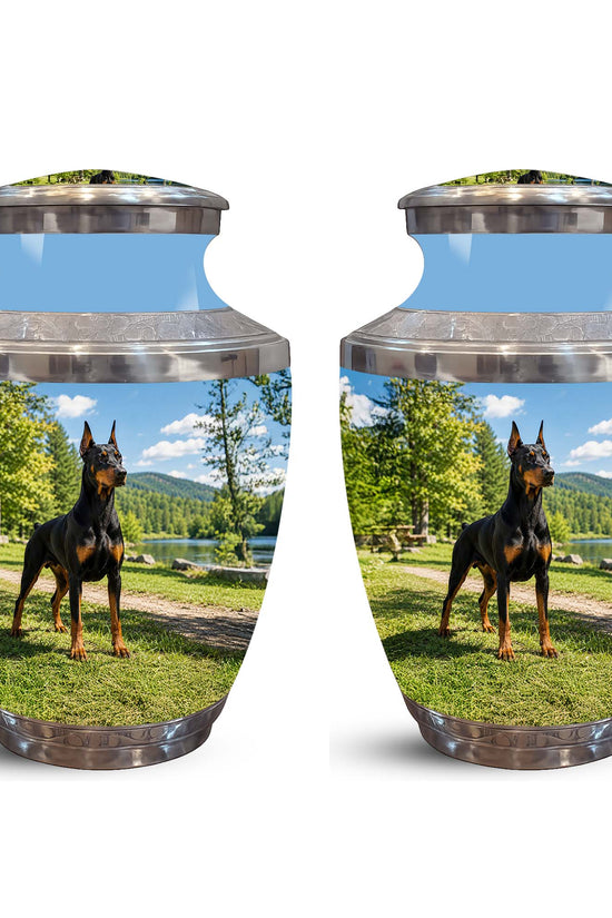 Custom Doberman Dog Pinscher Memorial Urn – Elegant Aluminum Pet Urn