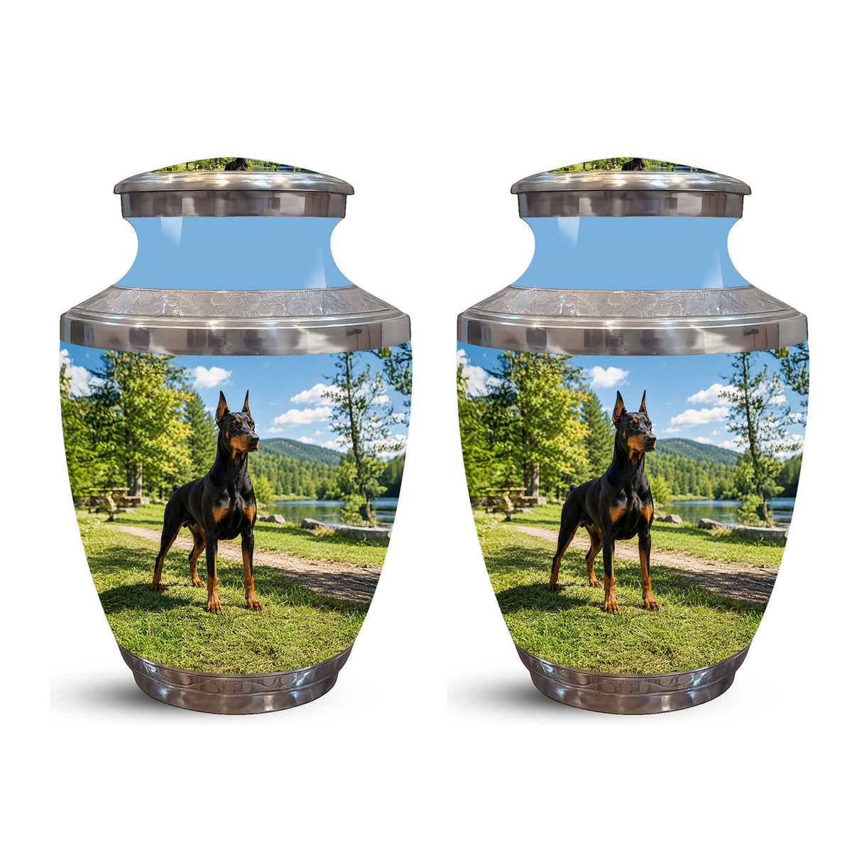 Custom Doberman Dog Pinscher Memorial Urn – Elegant Aluminum Pet Urn