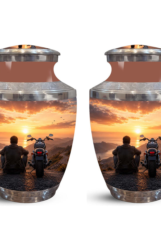 Peaceful Sunset Motorcycle Cremation Urn – Memorial Tribute to Biker Ashes