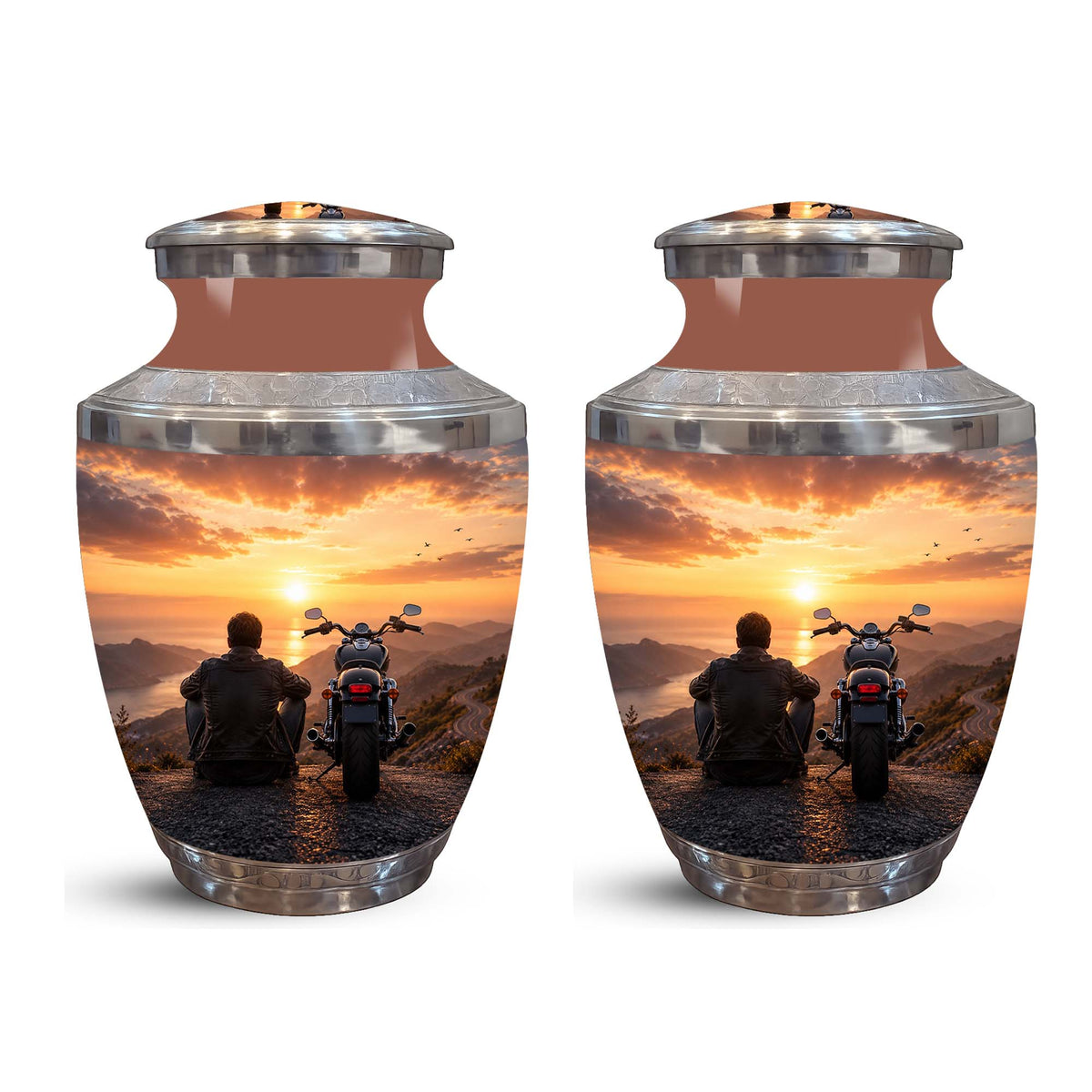 Peaceful Sunset Motorcycle Cremation Urn – Memorial Tribute to Biker Ashes