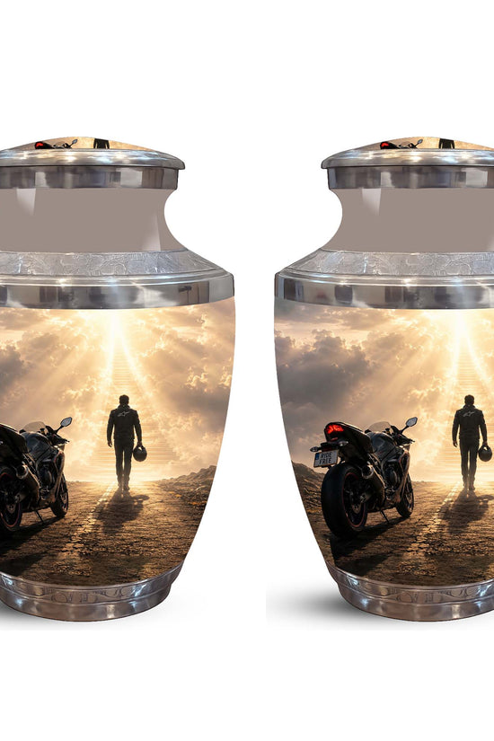 Heavenly Stairs Motor Bike Rider Urn - Custom Memorial Tribute Urns For Ashes