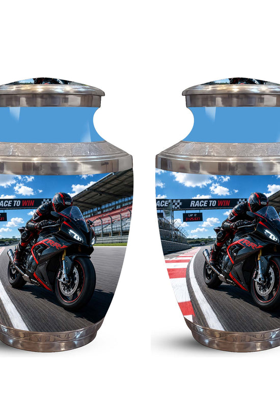 Sports Bike On Race Track Urn - Premium Urns For Motor Bike Lover's Ashes